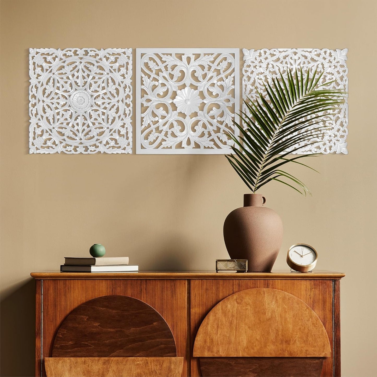 Set of 3 Decorative Panels "Pererenan" - White Wash - 20 x 20 Inches each