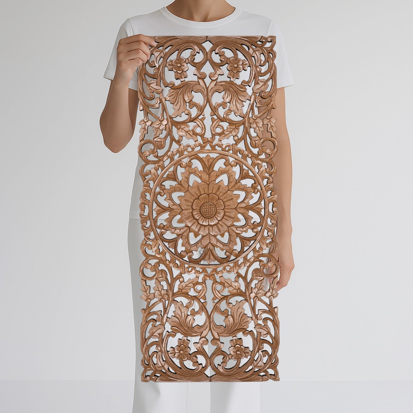 Carved Decorative Panel "Hebras" - Natural Brown - 40 Inches