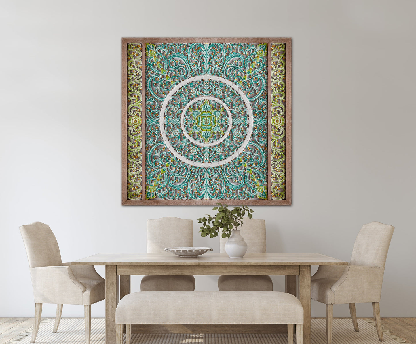 Carved Decorative Panel "Emerald" - Multicolor Green - 43 x 43 Inches