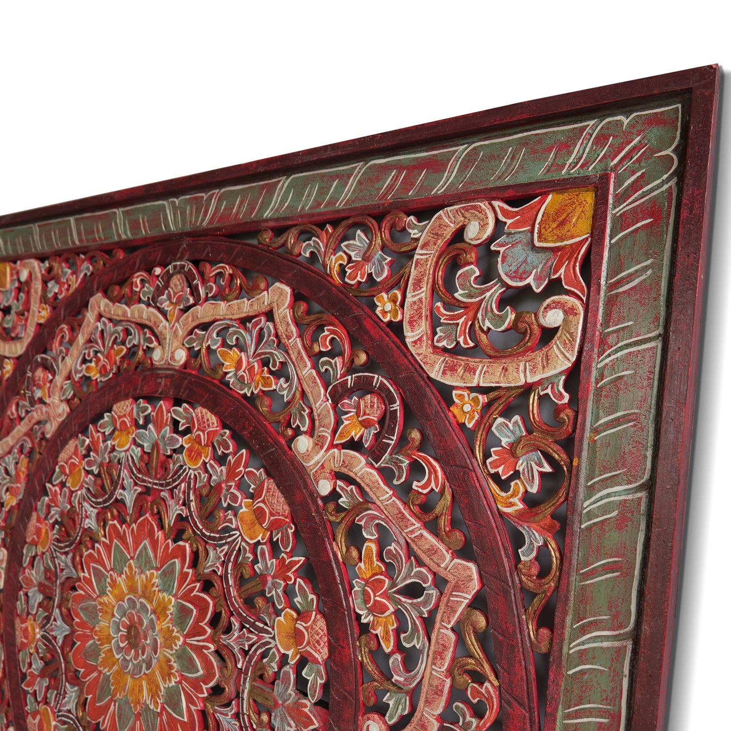 Carved Decorative Panel "Manusa" - Multicolor Red - 40 Inches