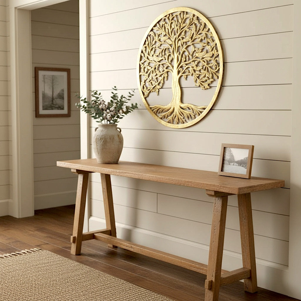 Carved Decorative Mandala "Tree of Life" - Gold wash - 24 Inches