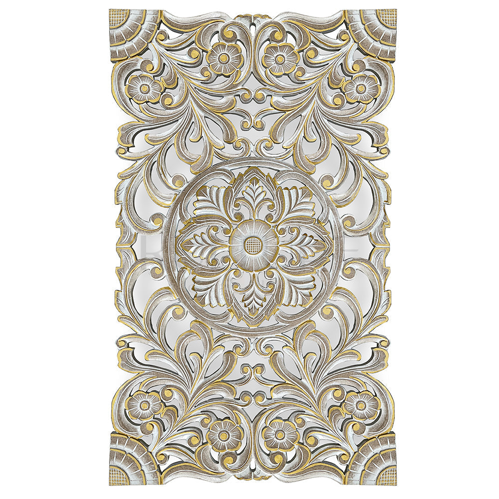 Carved Decorative Panel "Azalea" - Gold Antic Wash - 40 x 23 Inches