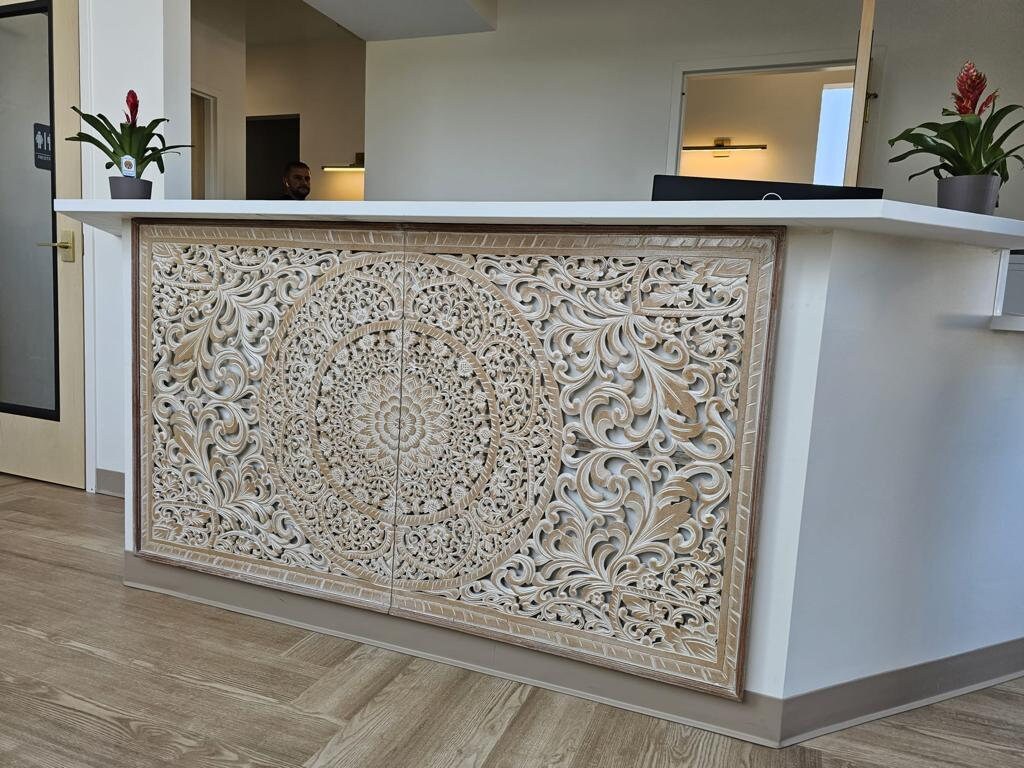 Carved Half Size Mandala Bed Headboard "Manusa"- Antic Wash
