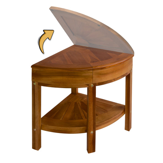 New Teak Shower Corner Bench [with Extra Waterproof Storage] 16 inch