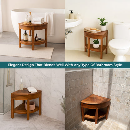 New Teak Shower Corner Bench [with Extra Waterproof Storage] 16 inch