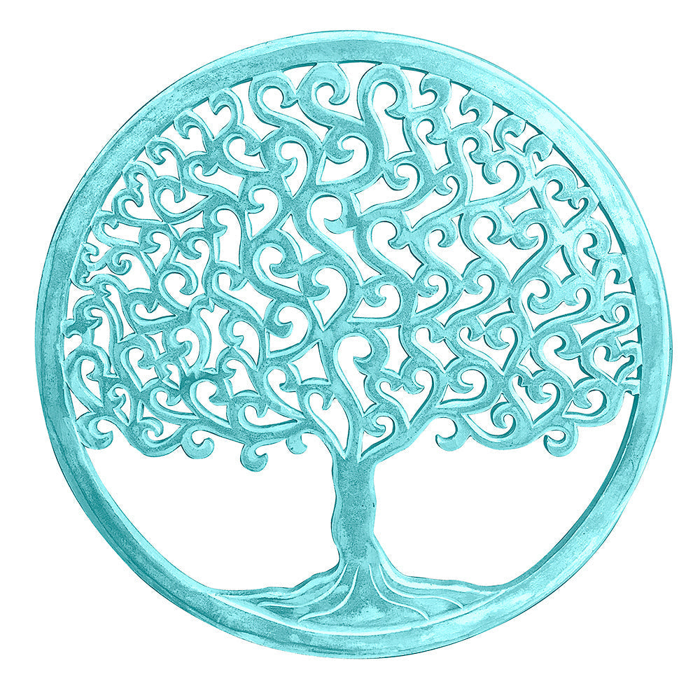 Carved Decorative Mandala  "Tree of Life" - Green wash - 20 Inches