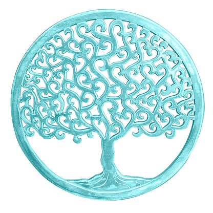 Carved Decorative Mandala  "Tree of Life" - Green wash - 20 Inches