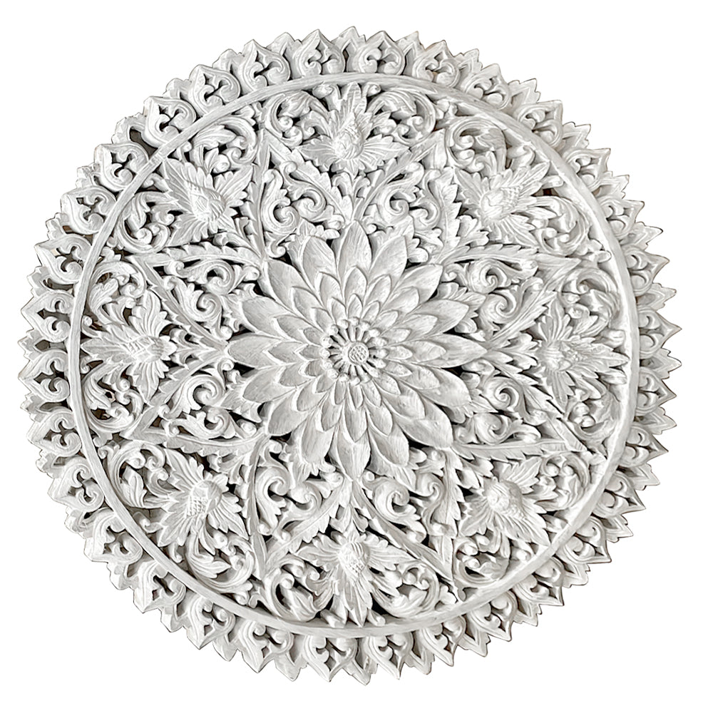 Carved Decorative Mandala "Serupa" - White - 31 Inches