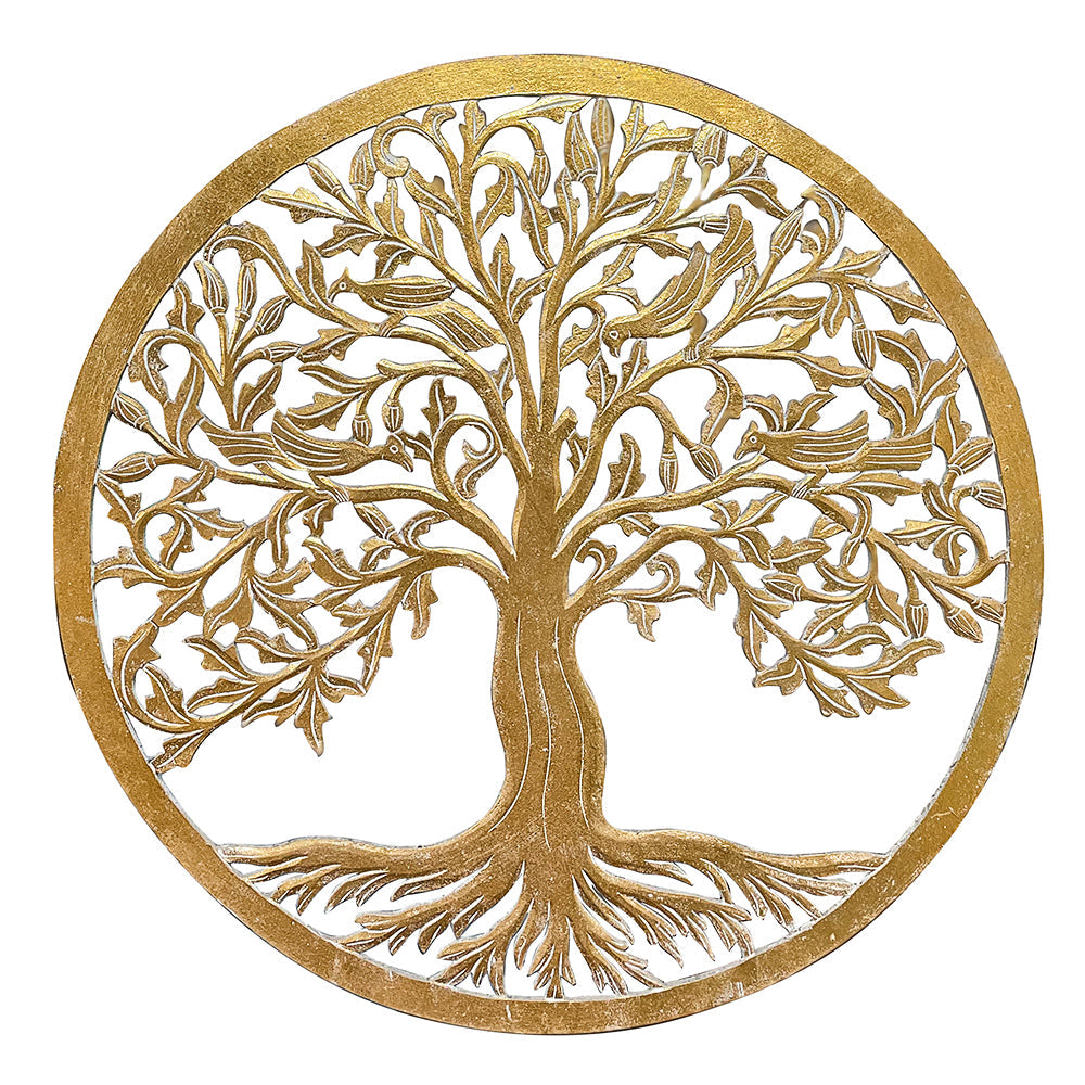 Carved Decorative Mandala  "Tree of Life" - Gold wash - 24 Inches