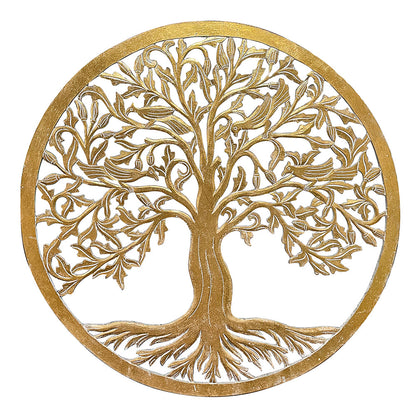 Carved Decorative Mandala  "Tree of Life" - Gold wash - 24 Inches
