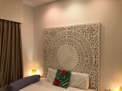 Carved Bed Headboard "Seruni"- White