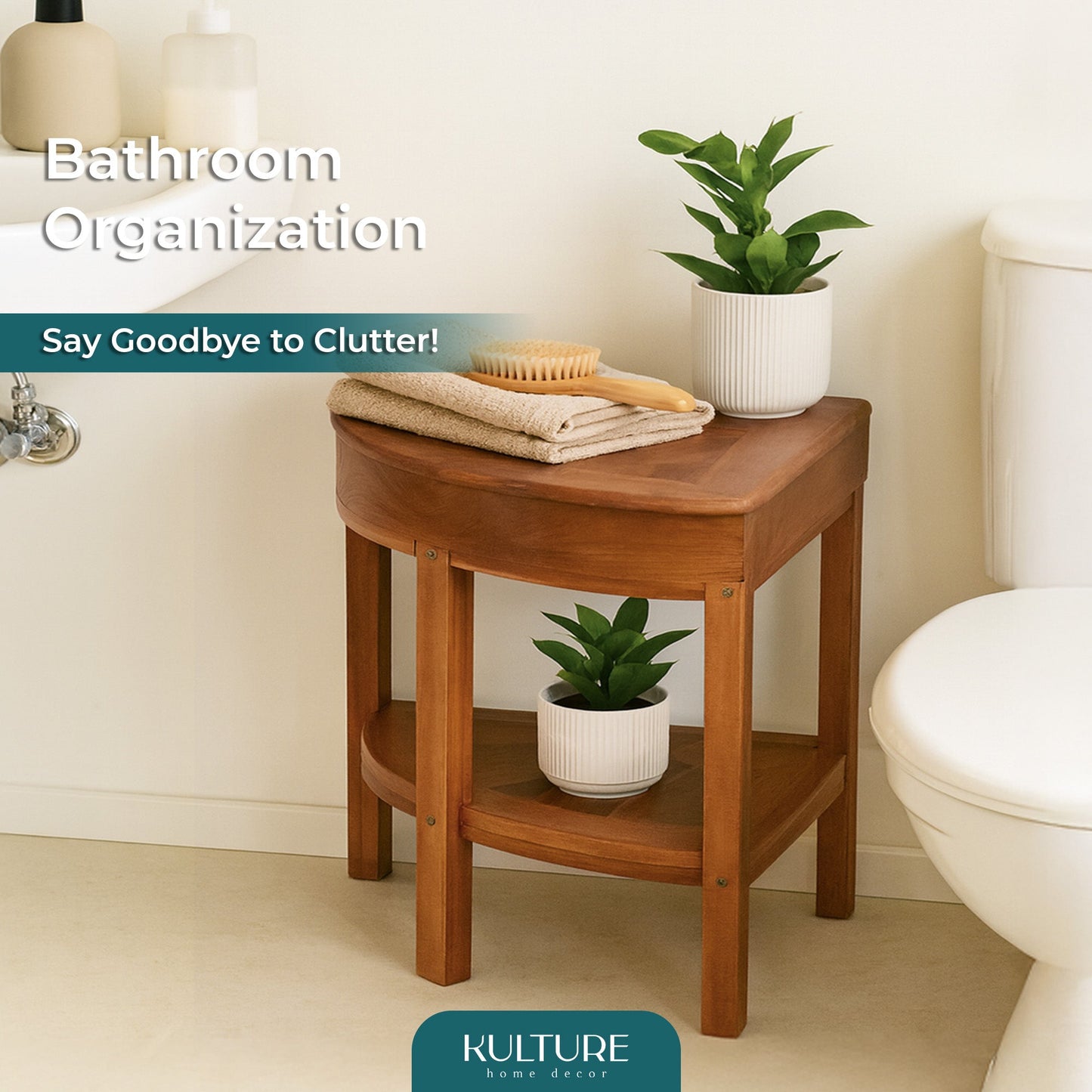 New Teak Shower Corner Bench [with Extra Waterproof Storage] 16 inch