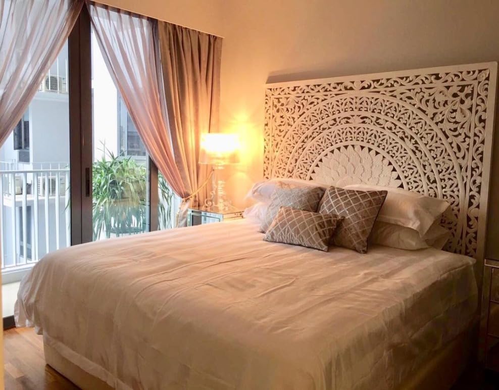Carved Bed Headboard "Seruni"- White