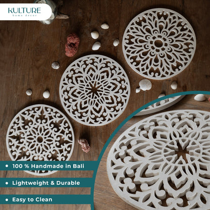 Decorative Round "Mandala Set of 3" - White