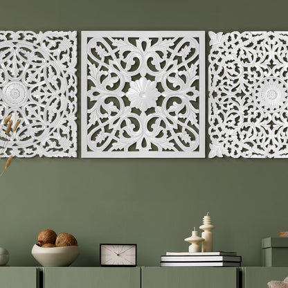 Set of 3 Decorative Panels "Pererenan" - White Wash - 20 x 20 Inches each