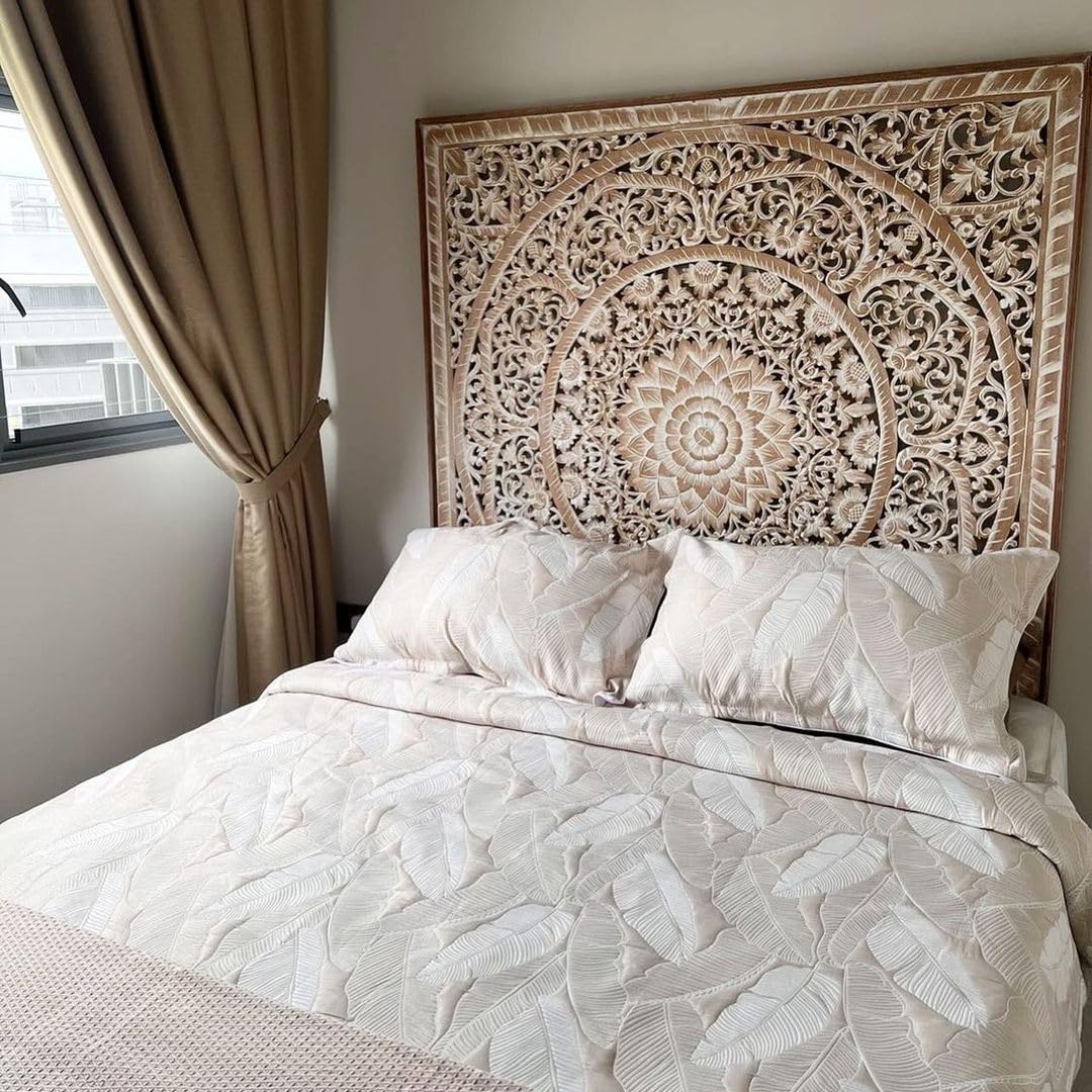 Carved Bed Headboard "Manusa"- Antic Wash