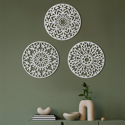 Decorative Round "Mandala Set of 3" - White