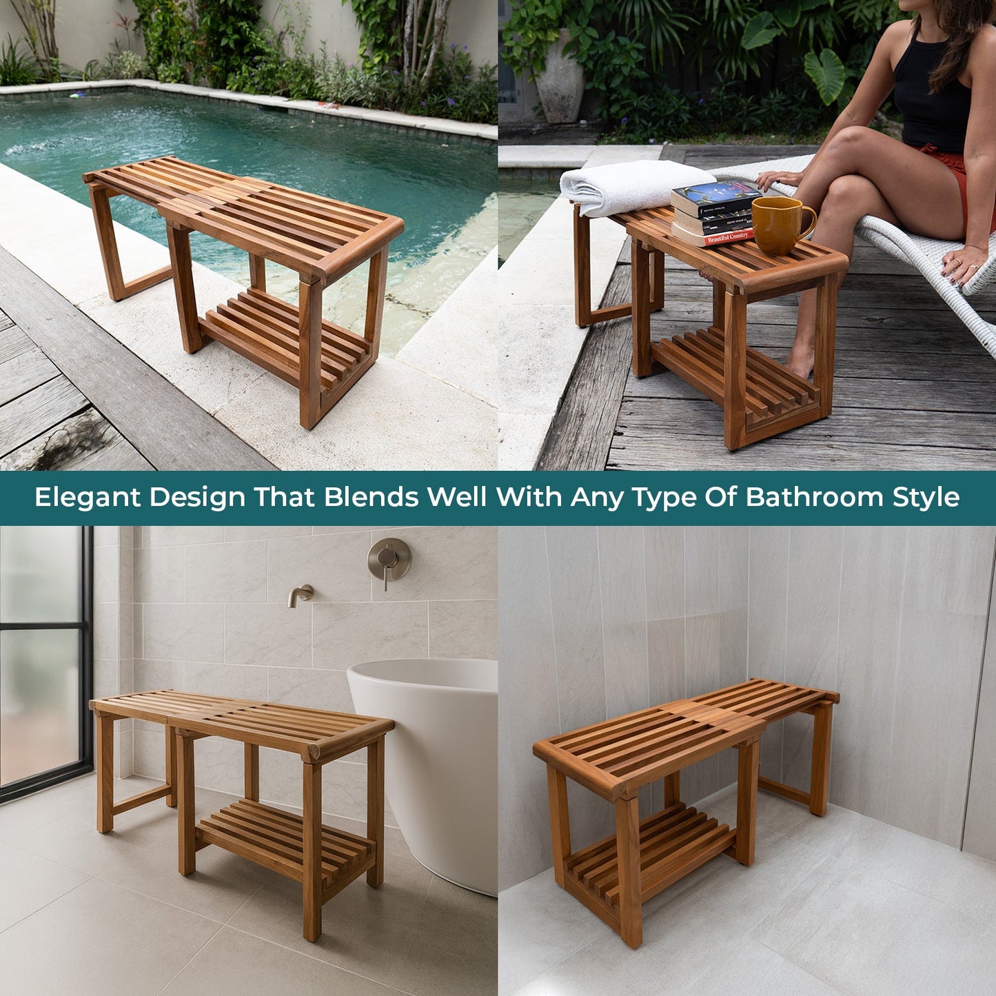 New Teak Shower Corner Bench [with Extra Waterproof Storage] 16 inch