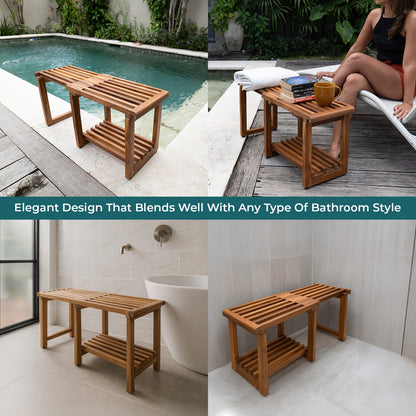 New Teak Shower Corner Bench [with Extra Waterproof Storage] 16 inch
