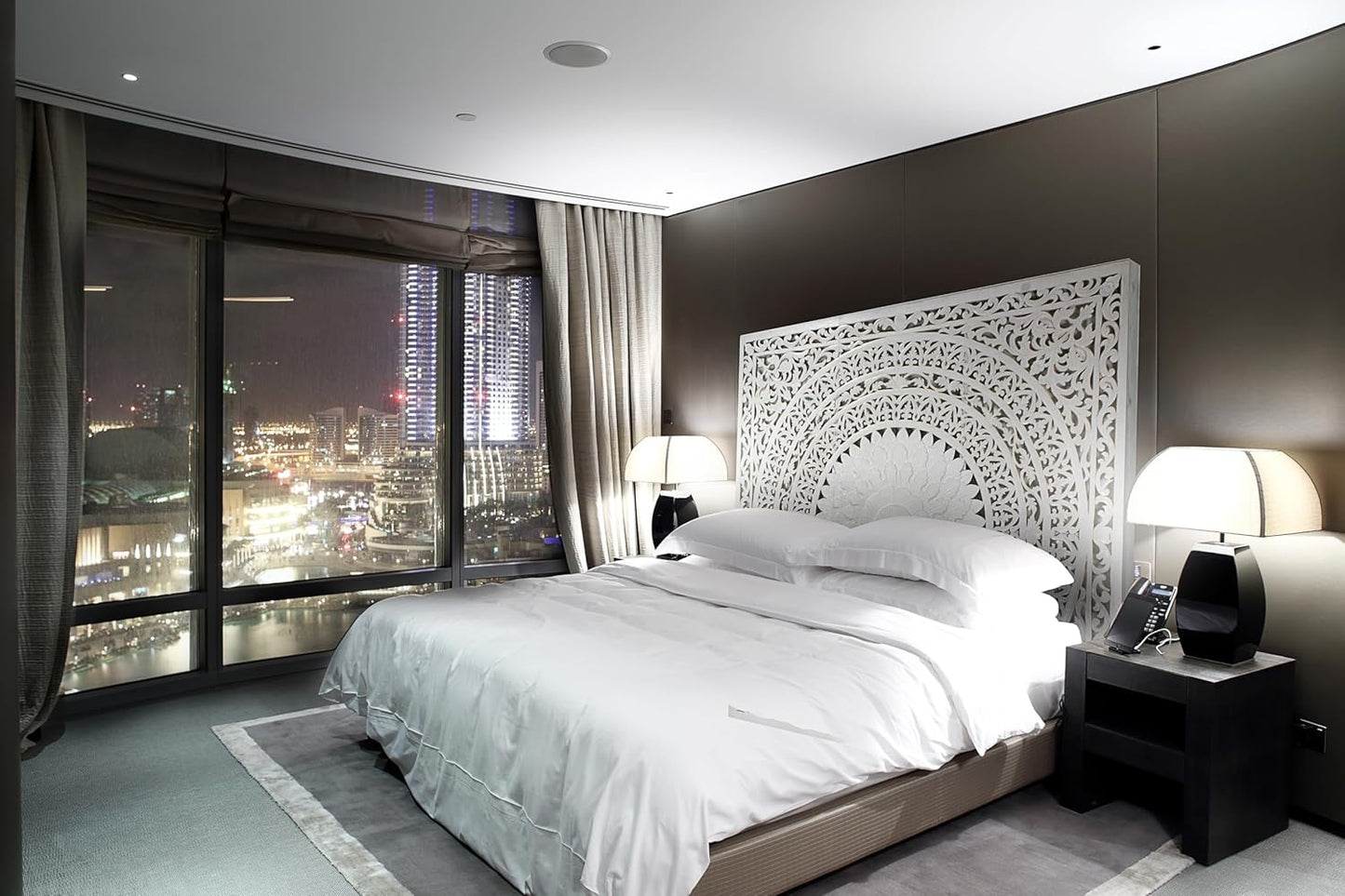 Carved Bed Headboard "Seruni"- White