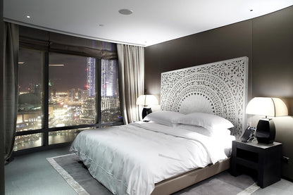Carved Bed Headboard "Seruni"- White