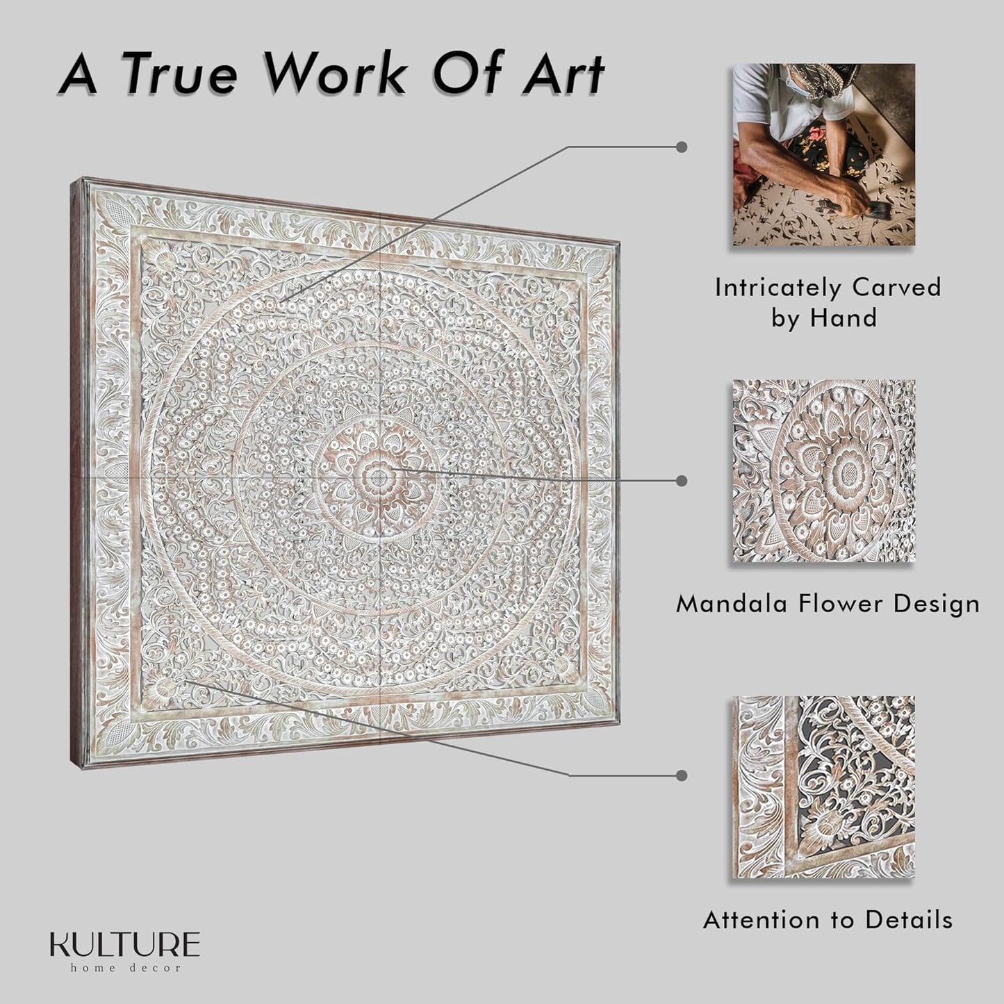 Carved Bed Headboard 'Malawi' - Antic Wash