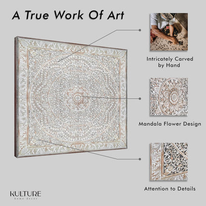 Carved Bed Headboard 'Malawi' - Antic Wash
