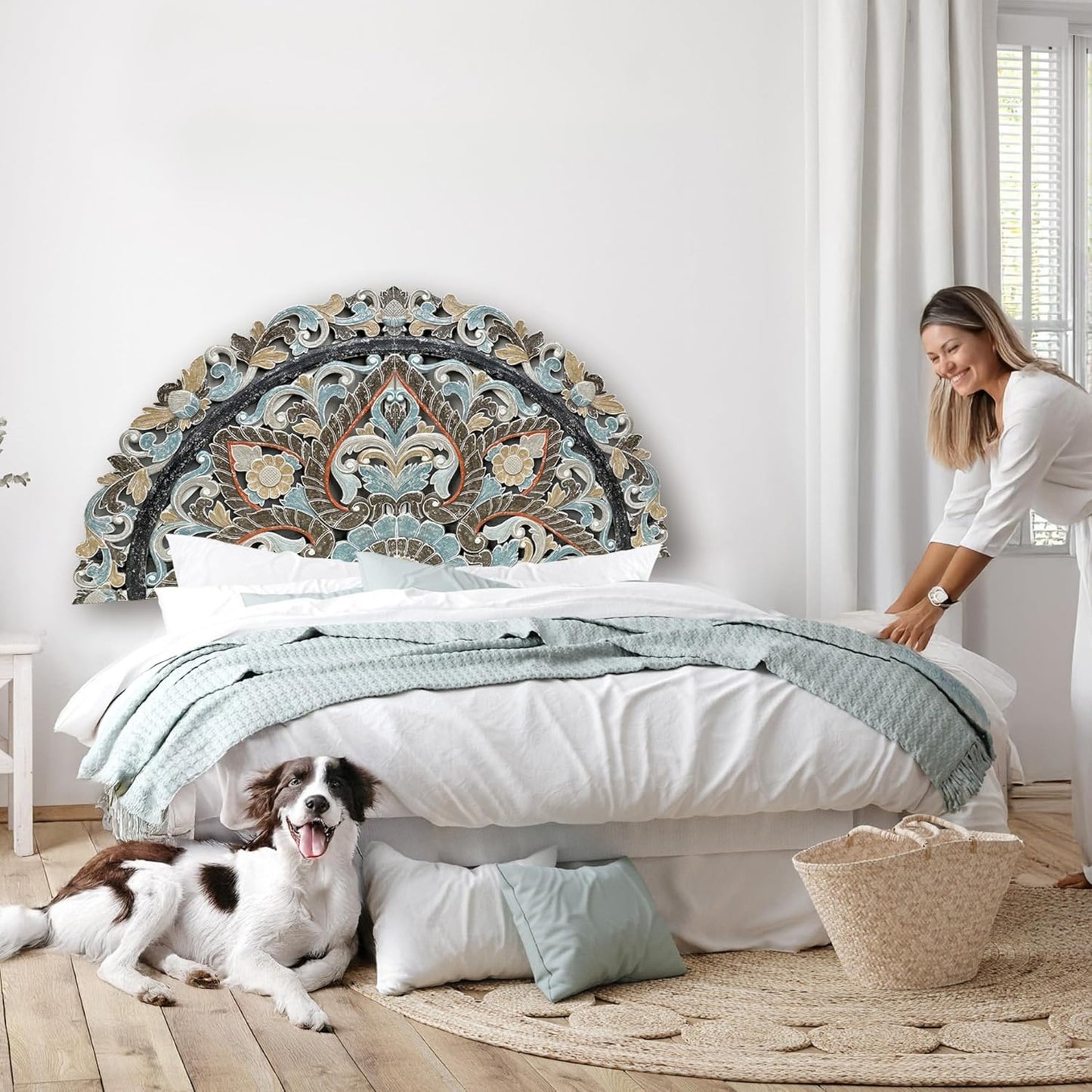 Carved Bed Headboard "Ayunina" - Multicolor Pastel