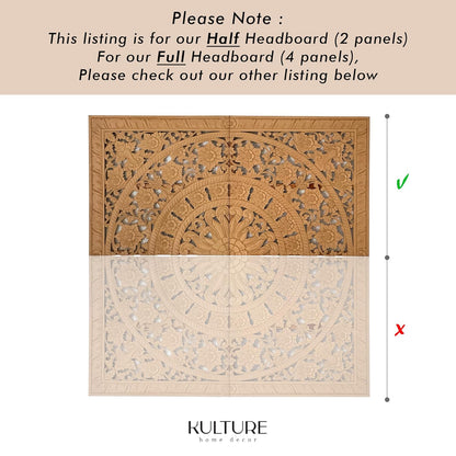 Carved Half Bed Headboard "Dianna" - Natural Brown