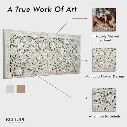 Carved Half Bed Headboard "Dianna" White Wash