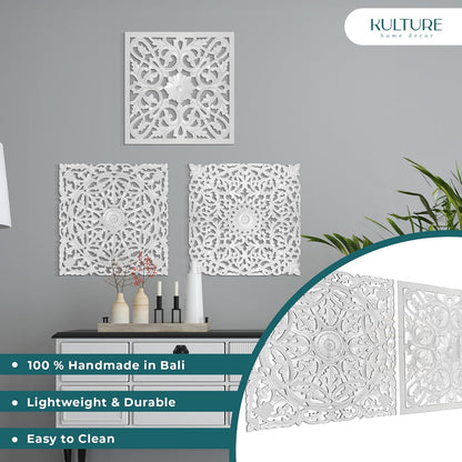 Set of 3 Decorative Panels "Pererenan" - White Wash - 20 x 20 Inches each