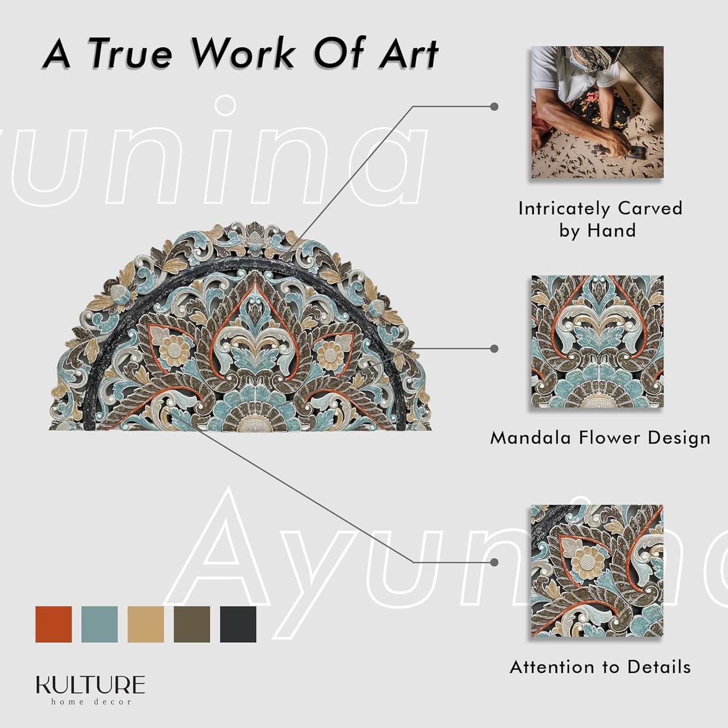 Carved Bed Headboard "Ayunina" - Multicolor Pastel