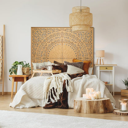 Carved Bed Headboard "Seruni" - Natural Brown