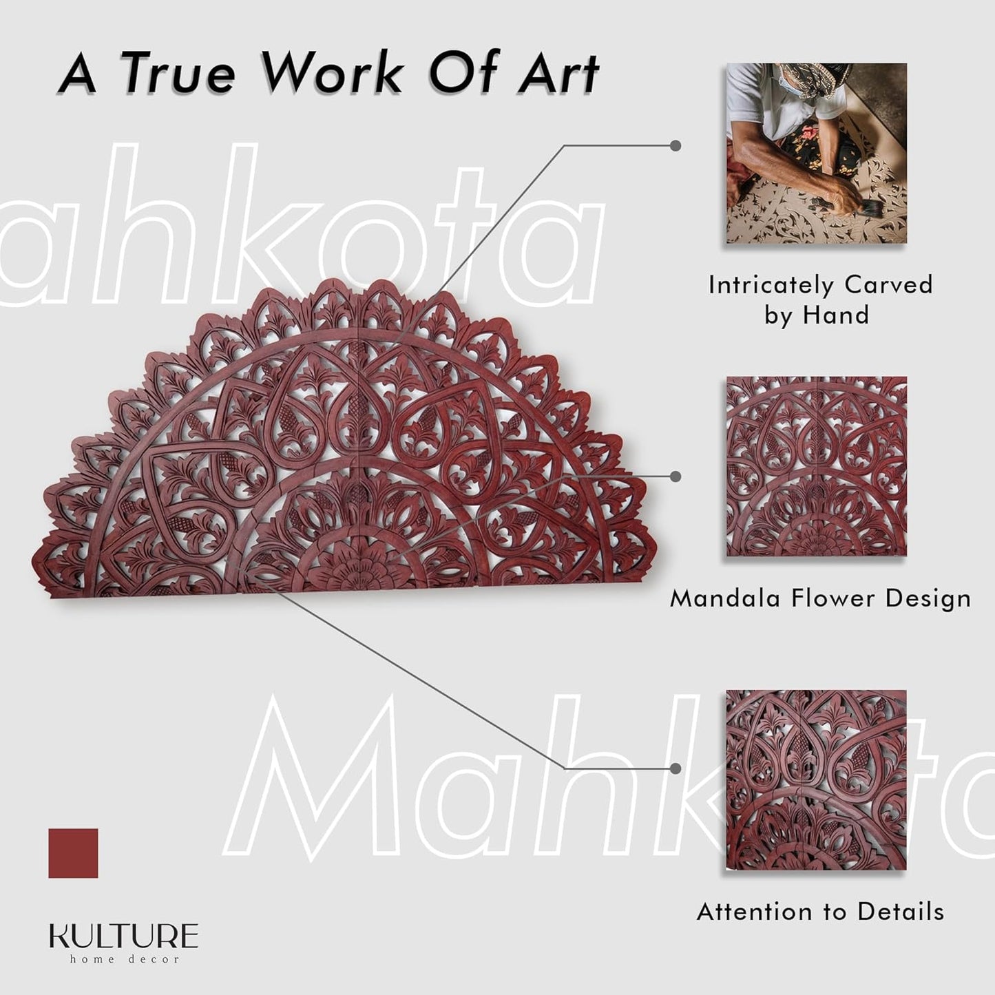 Carved Bed Headboard "Mahkota" - Burgundy Brown