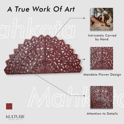 Carved Bed Headboard "Mahkota" - Burgundy Brown