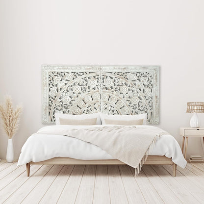 Carved Half Bed Headboard "Dianna" White Wash