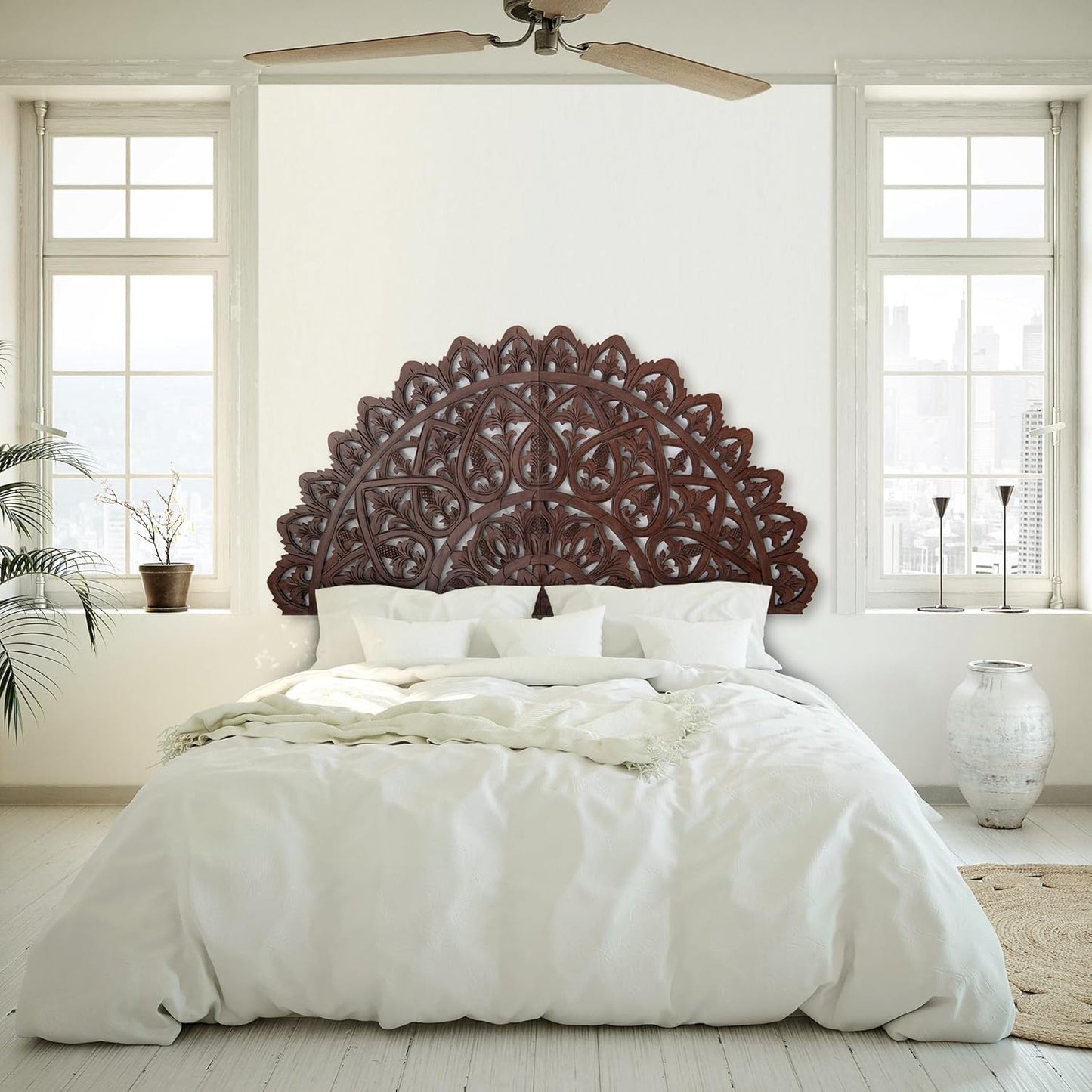 Carved Bed Headboard "Mahkota" - Burgundy Brown