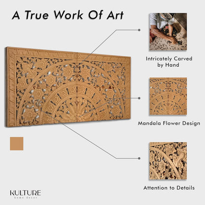 Carved Half Bed Headboard "Dianna" - Natural Brown