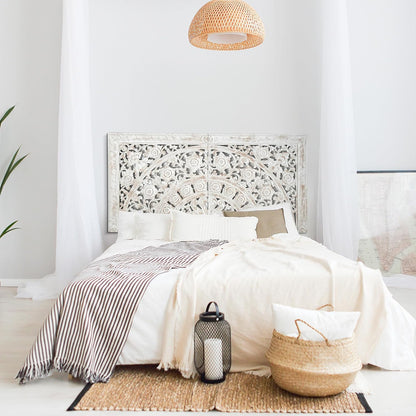 Carved Half Bed Headboard "Dianna" White Wash
