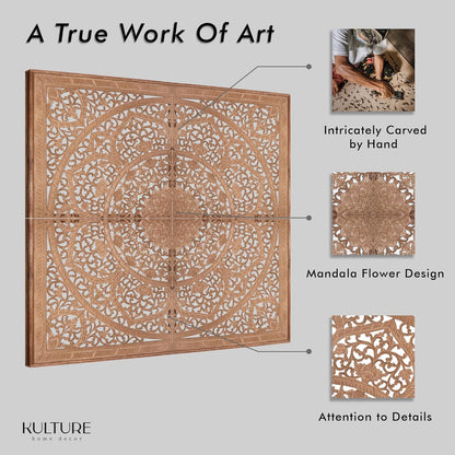 Carved Bed Headboard "Manusa" - Natural Brown