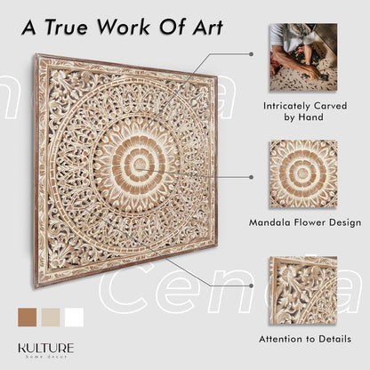 Carved Decorative Panel "Cendana" - Antic Wash - 43 x 43 Inches