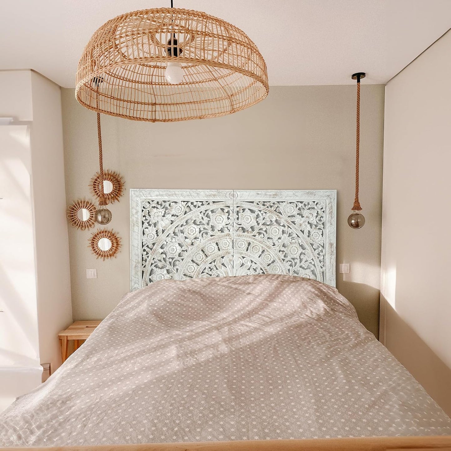 Carved Half Bed Headboard "Dianna" White Wash
