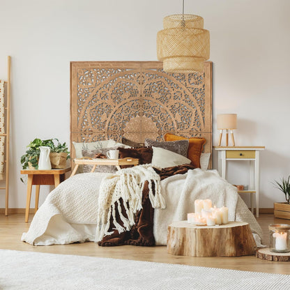 Carved Bed Headboard "Manusa" - Natural Brown