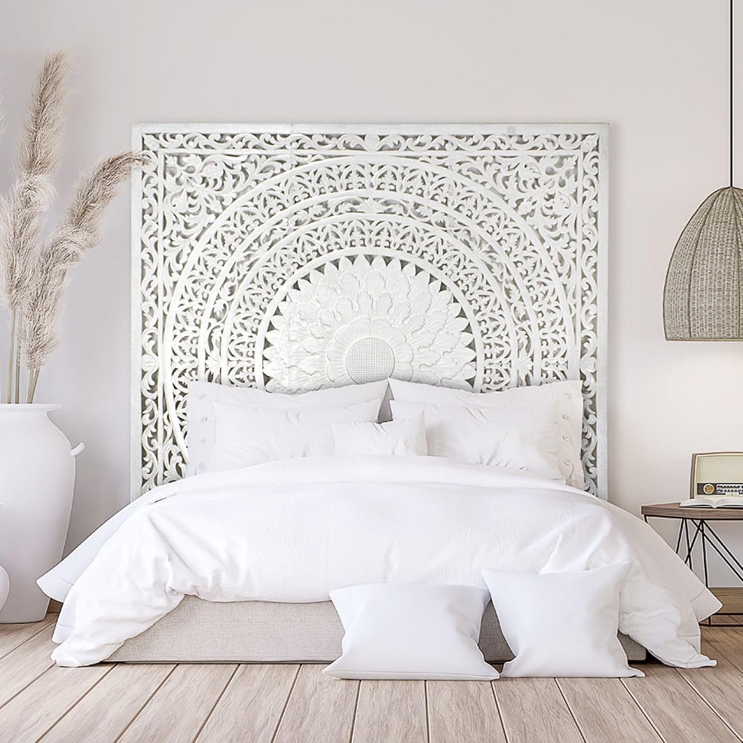 Carved Bed Headboard "Seruni"- White