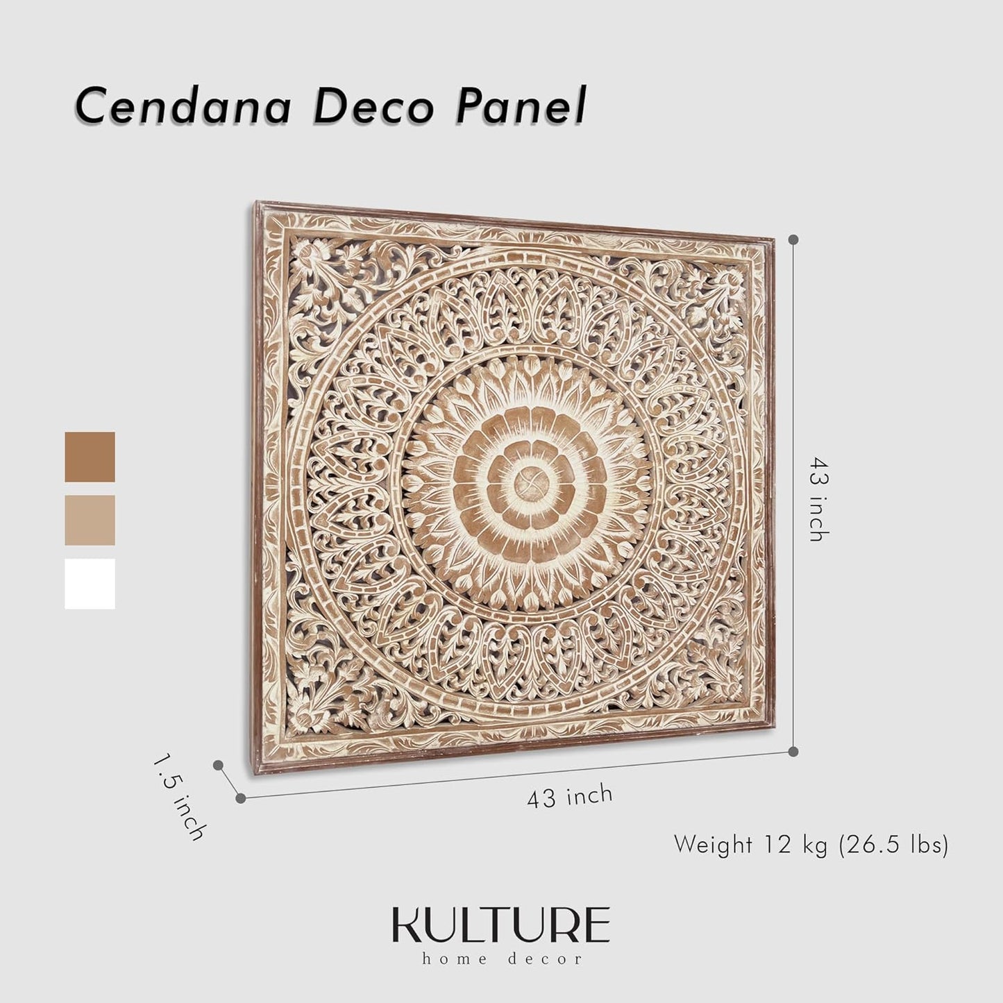 Carved Decorative Panel "Cendana" - Antic Wash - 43 x 43 Inches