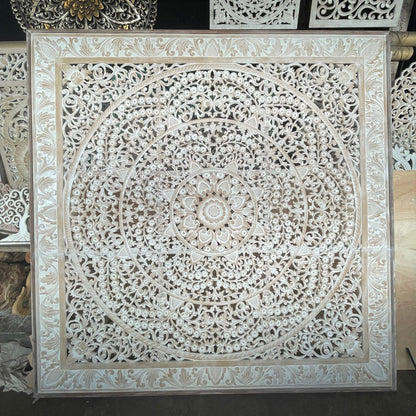 Carved Bed Headboard 'Malawi' - Antic Wash