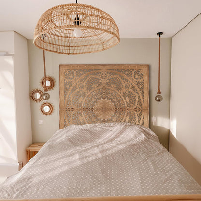 Carved Bed Headboard "Manusa" - Natural Brown