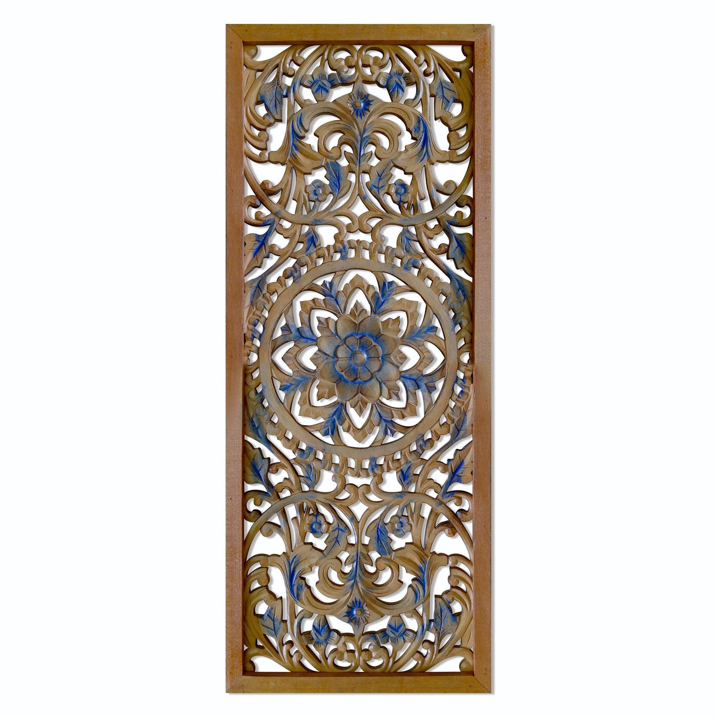 Carved Decorative Panel "Amara" - Blue & Natural Wash - 40 Inches