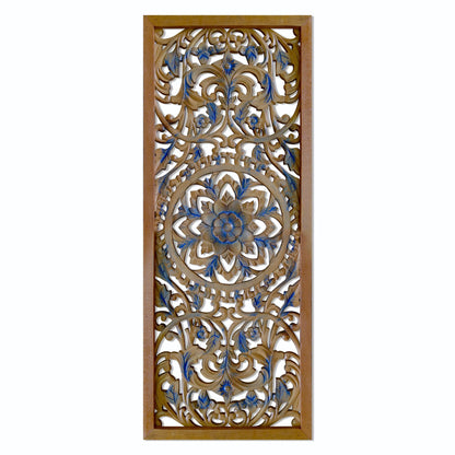 Carved Decorative Panel "Amara" - Blue & Natural Wash - 40 Inches