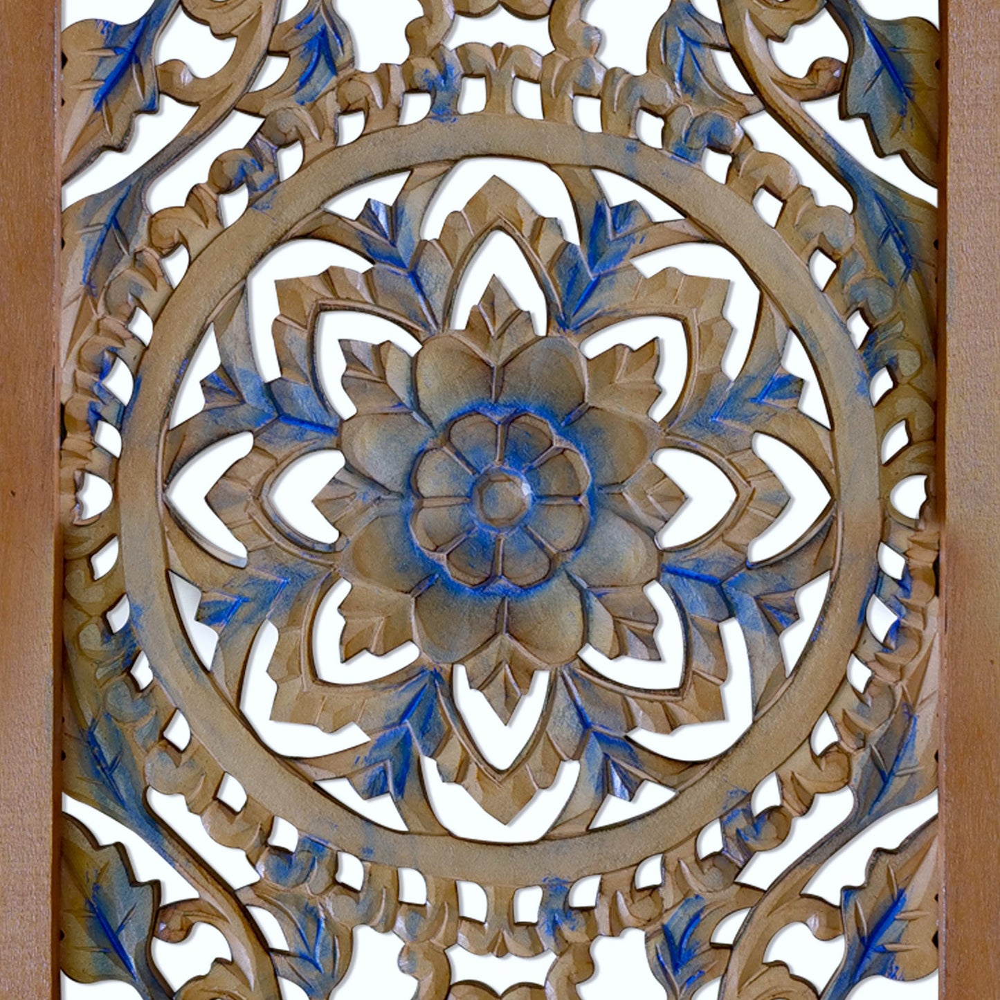 Carved Decorative Panel "Amara" - Blue & Natural Wash - 40 Inches